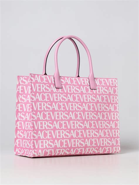 versace patent leather tote bag in powder pink